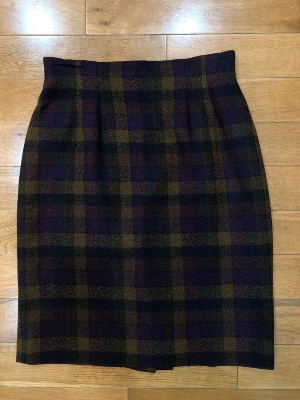VTG Kasper & Company 100% Wool Brown Purple Plaid Pencil Skirt 6 Dark Academia